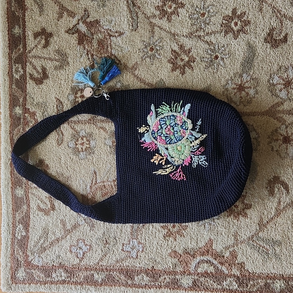 Sakroots turtle hobo crochet bag navy blue boho beach coastal Price Firm